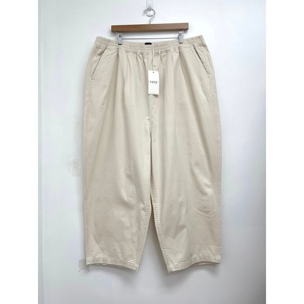 ESBY Carly Organic Cotton Twill Pull On Elastic Waist Crop Pant Natural Plus 4X